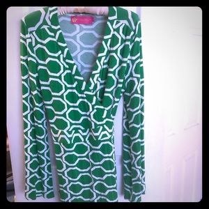 Green & White Trellis design Wrap Dress